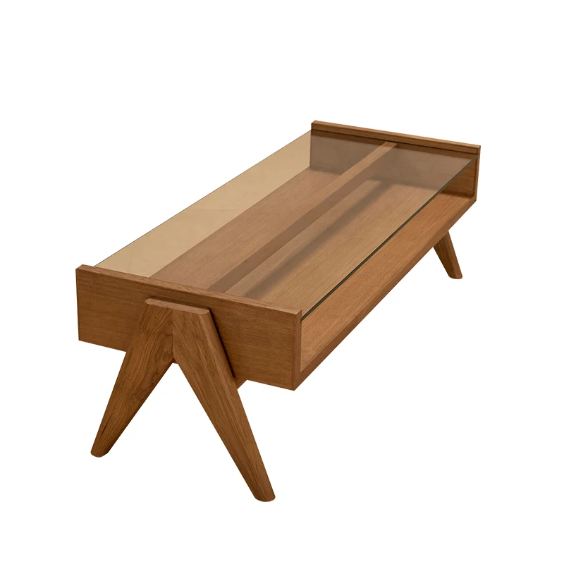 

Retro Coffee Table Log Square Tempered Glass Nordic Living Room Office Reception Tea Table