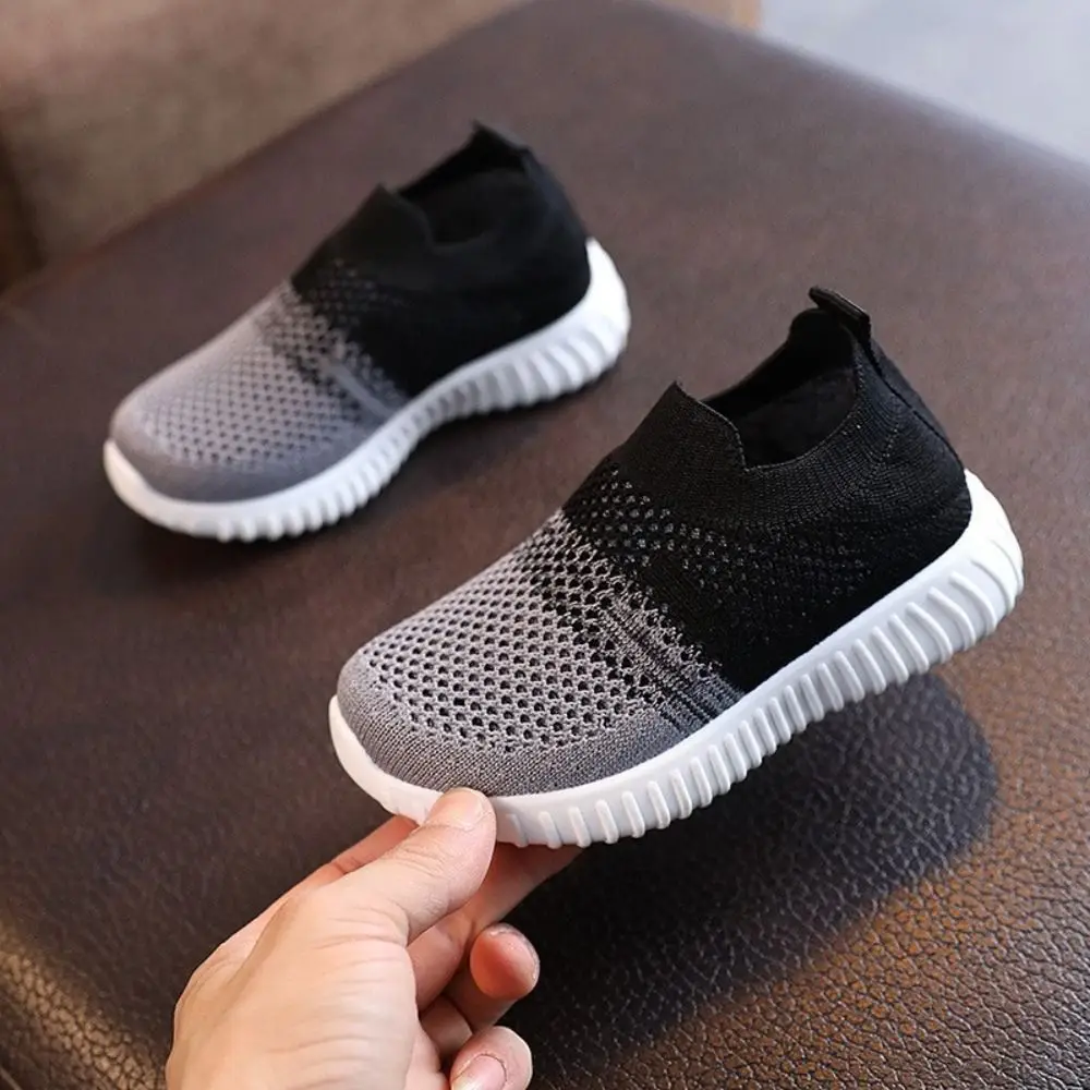 Mesh Upper Children Running Sneakers Patchwork Design Lightweight Breathable Sneakers Slip-on Style Soft Soled Toddler Shoes