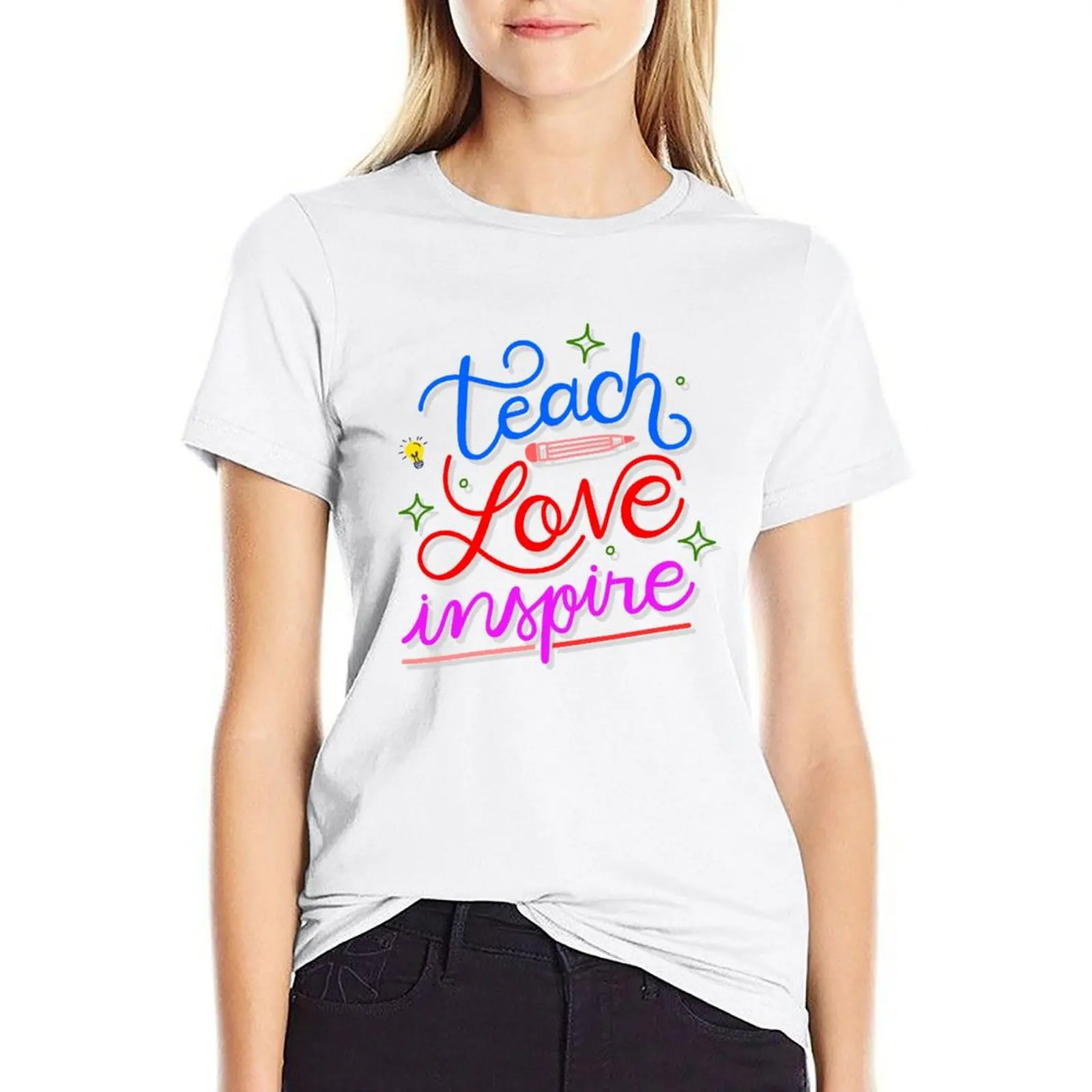 

Teach, Love, Inspire: The Perfect Gift for Teachers T-shirt animal print shirt for girls plus size tops cat shirts for Women