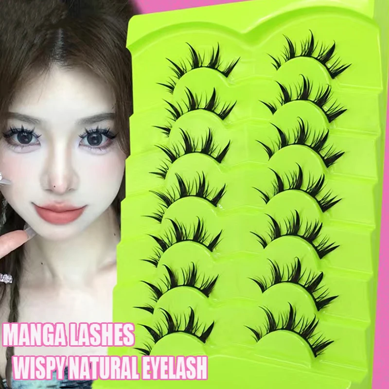 

5/7 Pair Manga False Eyelashes Natural Fluffy Soft Wispy Thick Cross Lashes Faux Mink Reusable Lash Extension Cosplay Eye Makeup