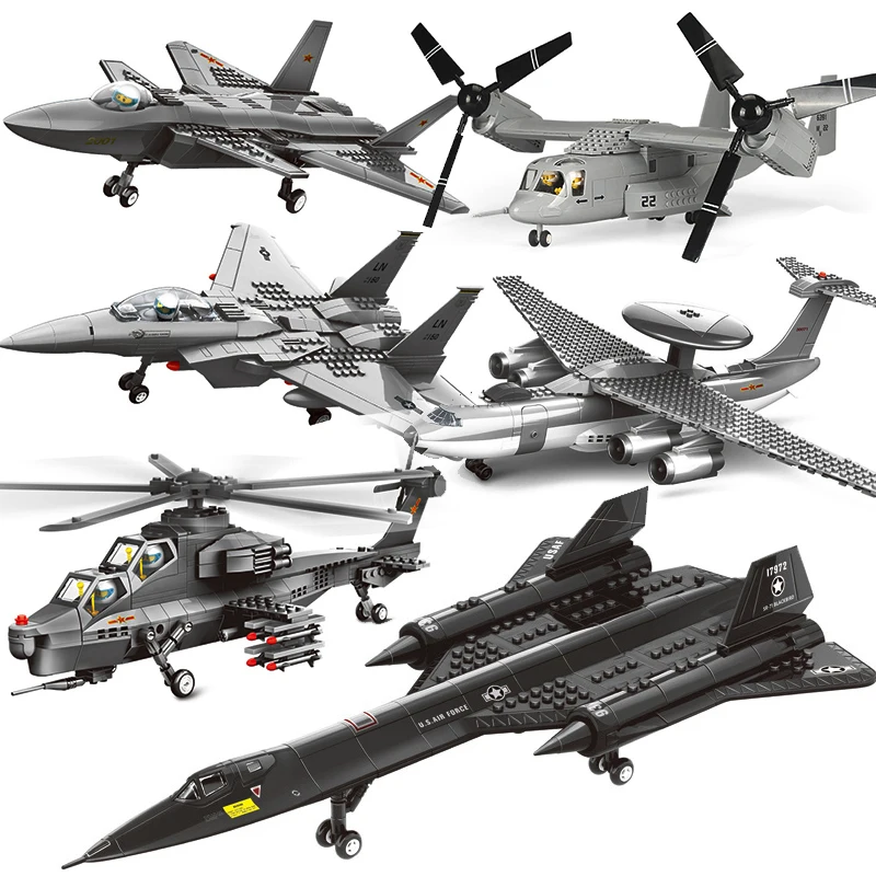 

Modern Military SR-71 Blackbird Spy Plane F-15 Fighter Aircraft Soldier Building Blocks Sets Airplane Model Dolls Brick Kids Toy