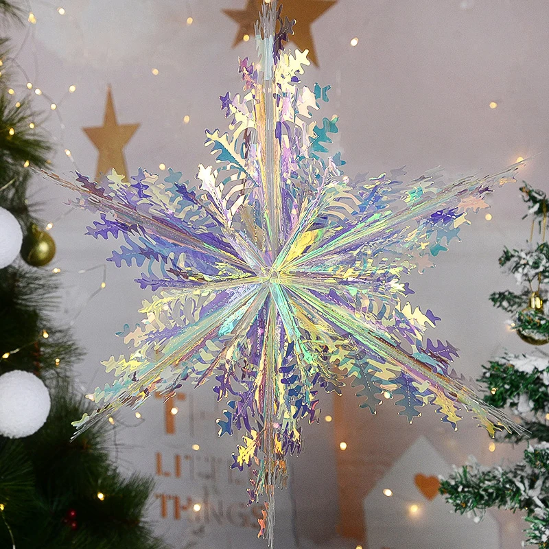 Rainbow Film Colorful Christmas Pendant Snowflake Honeycomb Xmas Tree Hanging Ornament Christmas Decor for Home New Year Navidad