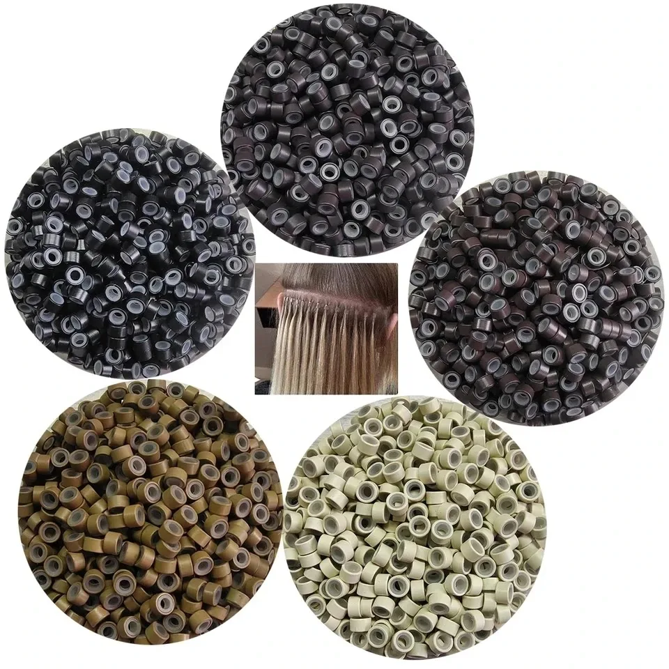 100개 실리콘 알루미늄 마이크로 나노 링 5.0x3.0x3.0mm I팁/나노 헤어 익스텐션용 라인드 비즈