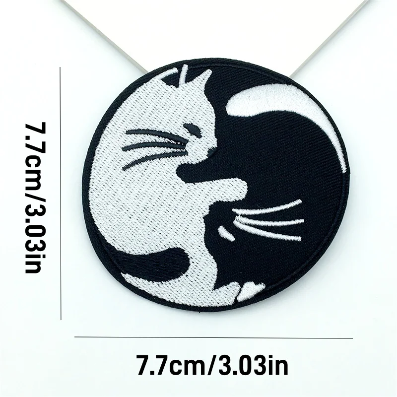 Zen Cat Patch Yin Yang Embroidered Iron-On Patch - Black & White Symbol For Clothes, Bags, DIY Yin Yang Logo Patch - Foto 4