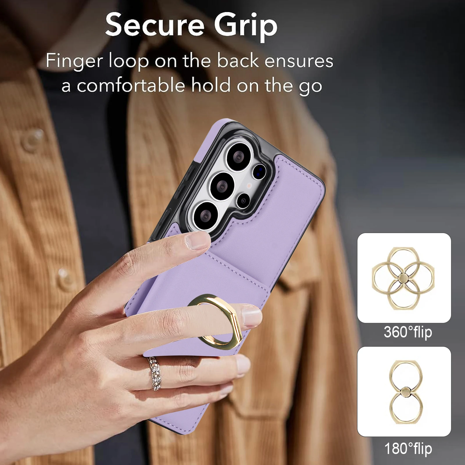 Leather Phone Case With Ring Holder And Card Slots For Samsung_voghion.com