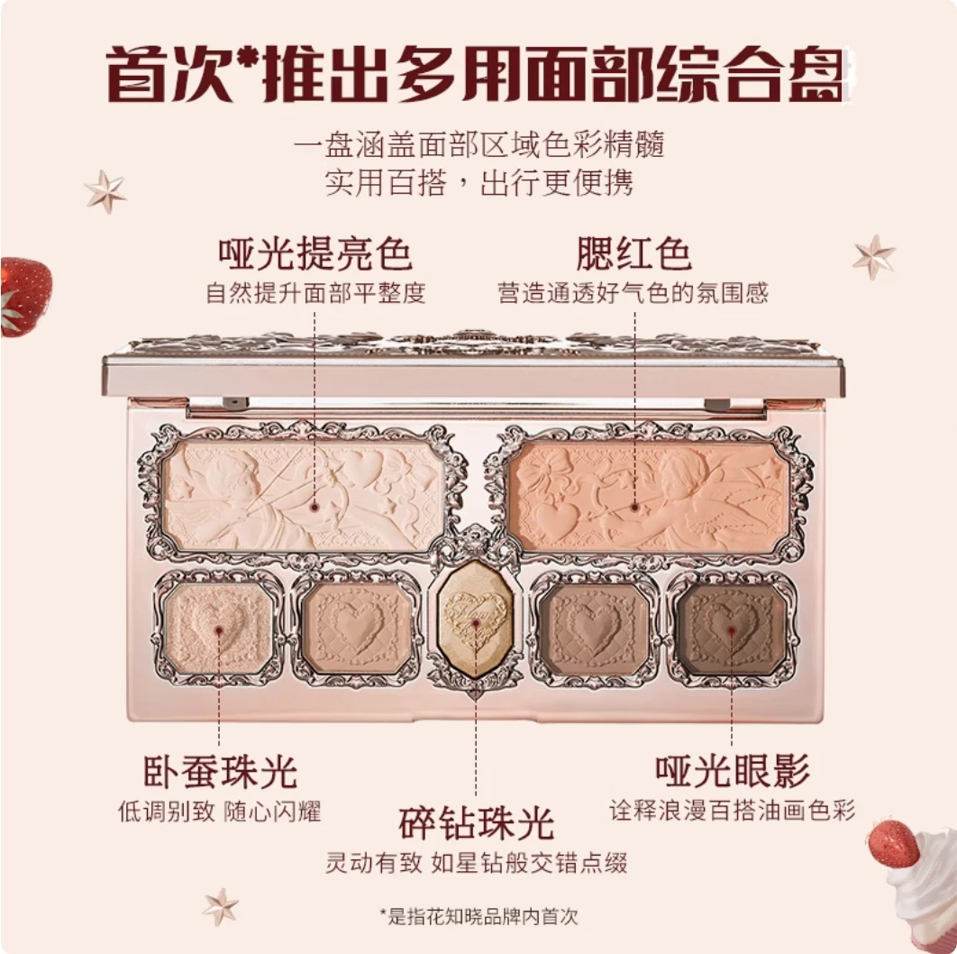 Flower Knows Strawberry Cupid Series 7 Colors Eyeshadow / blush / Matte Highlighter Palette Delicate Matte Glitter Face Makeup 3