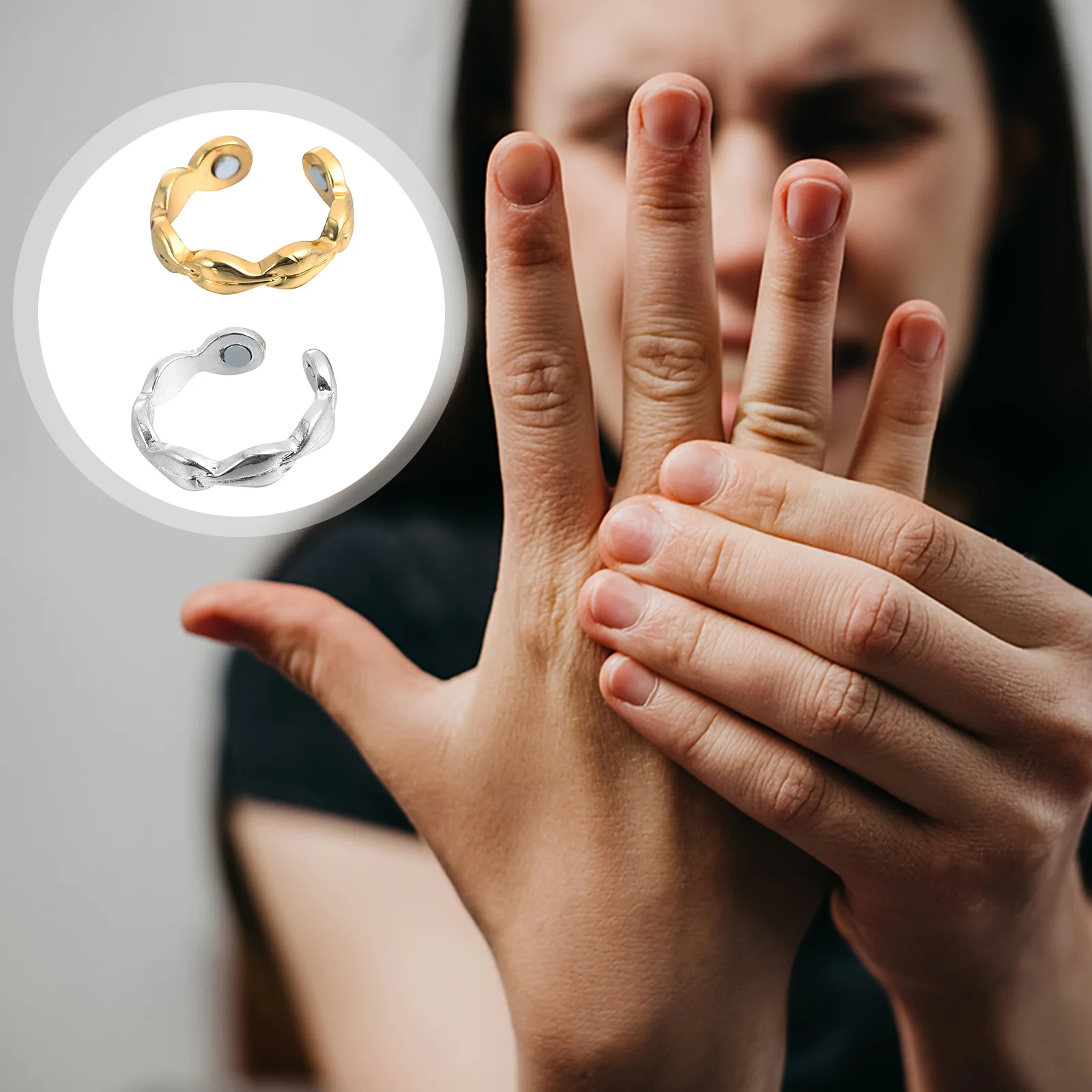 2 Pcs Magnetic Therapy Weight Loss Ring Pain Relief Finger Jewelry Fashion Metal Miss