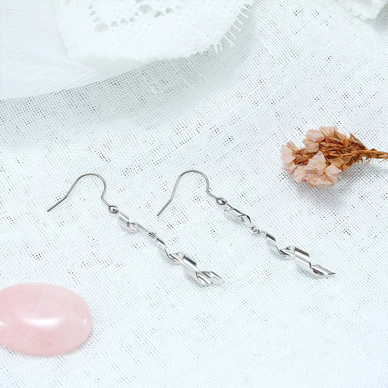 

Twisting Drop Earring White Gold Plated for Women Girls Anniversary Birthday Earring Jewelry Gifts Spiral Ribbon Tassel