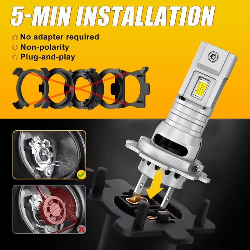 Mini Wireless H7 LED Headlight Bulb - Ultra-Bright 6000K Auto Lamp