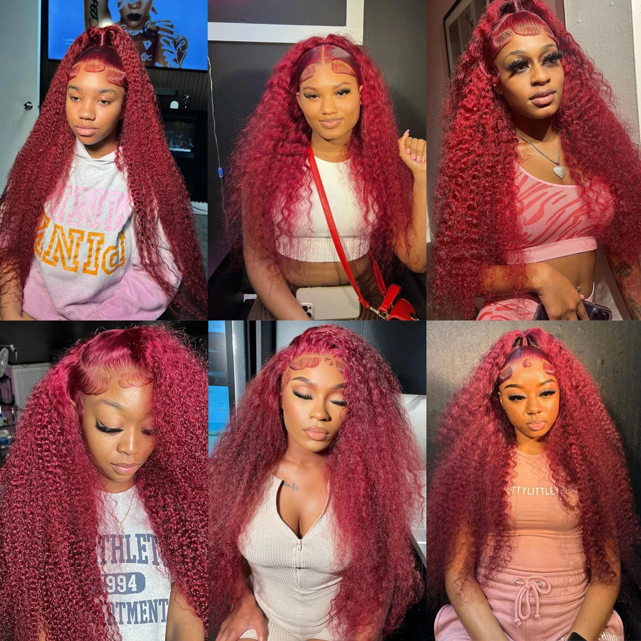 Burgundy 13x6 Hd Lace Frontal Human Hair Wig Deep Water Wave Curly Wigs For Women 99j Red Colored 30 Inch 13x4 Lace Front Wigs 5