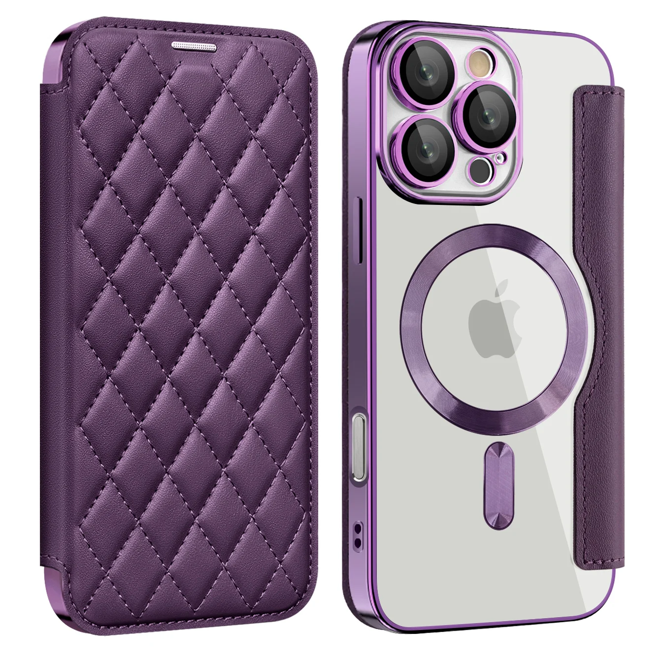 Premium Flip Magnetic Leather Case with Wireless Charging and Transparent Card Wallet Cover