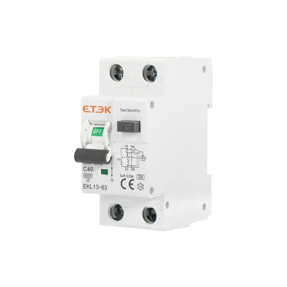 Circuit Breaker ETEK RCBO Type A 1P+N Residual Automatic With Over Current Leakage Protection 6KA 2P DPN 30mA EKL13