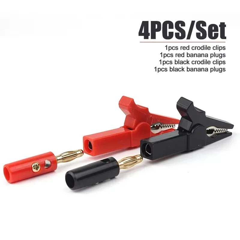 Alligator Clip + Banana Plug Test Probe With 4mm Banana Plug Cable Clips Red + Black Stonego Test Accessories 4pcs/Set