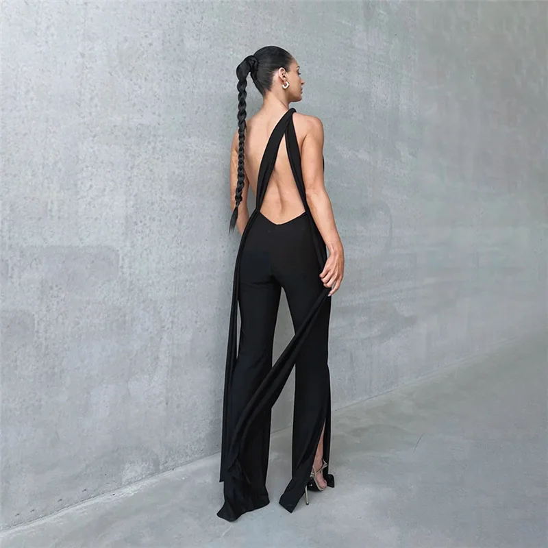 Fashionable Autumn New Women's Clothing Fashionable Halter Sexy Hollow Backless Slim Slimming JumpsuitCok