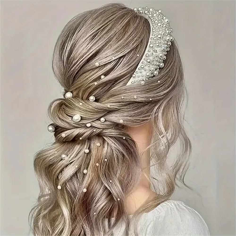 1pcs Fashion Elegance White Faux Pearl Hair Hoop Bridal Headbands Wedding Hair Accessories For Women New Wide Headband