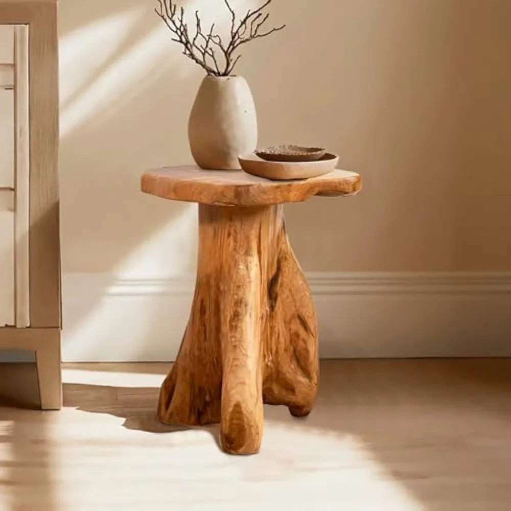 Cedar Roots Live Edge Tree Stump Side Table 14"x13"x18"H Rustic Wood Plant Stand Farmhouse Solid Natural Wooden Accent Coffee En