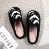 Halloween Bat Pattern Embroidery stuffed Home Thick-soled Cozy Furry Cotton Slippers Personality Warm Non-slip Indoor Slippers Men Women Can Wear Holiday Gift 4