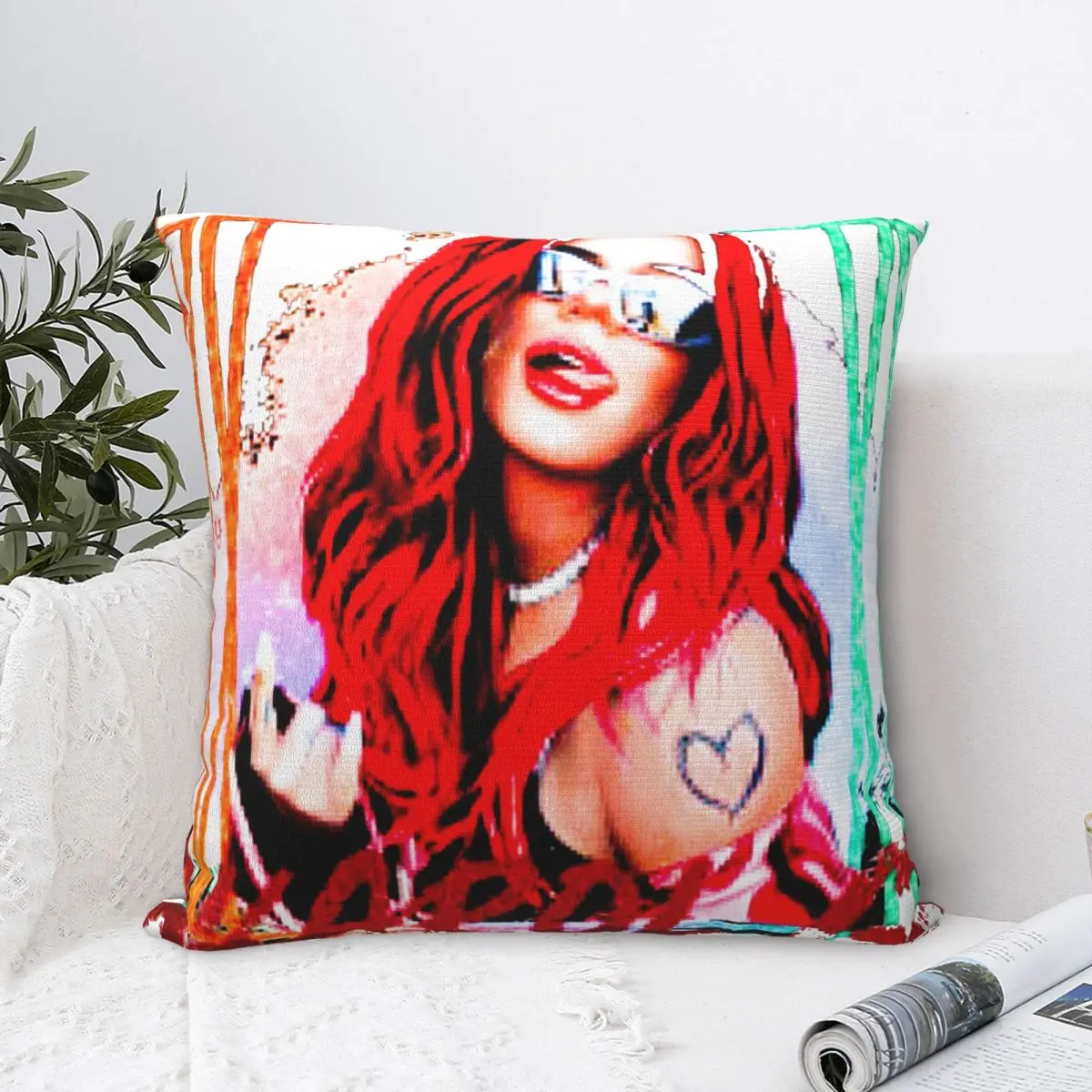 

Karol G Red La Bichota Square Pillow Case Polyester Decorative Pillow 45*45cm Pillowcover Home Decor