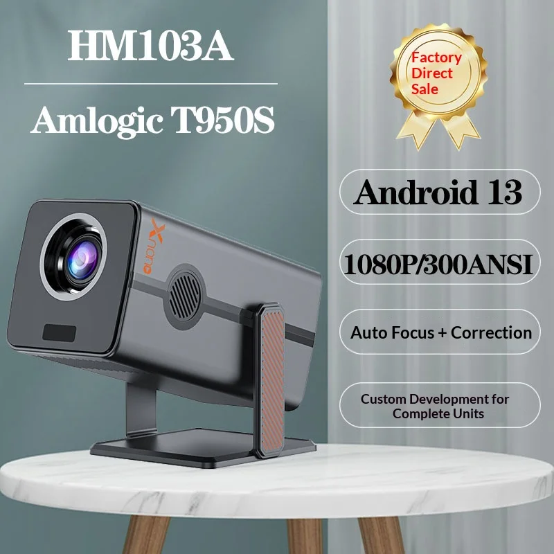 시유 HM103A 안드로이드 13 2G 램 LED 휴대용 1080P 4K 지원 3000 ANSI 루멘 듀얼 주파수 음성 프로젝터