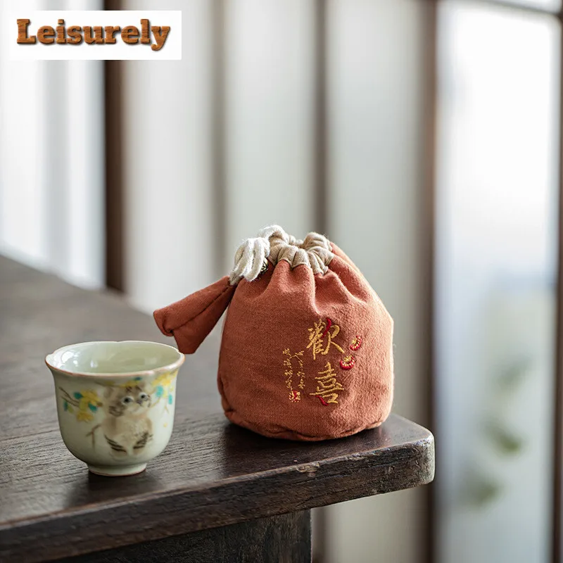 Homecoming Thickened Linen Storage Tea Cozies Luxury Tea Cozy for Teapot Portable Bag Travel Set Bag Ceremony Supplies