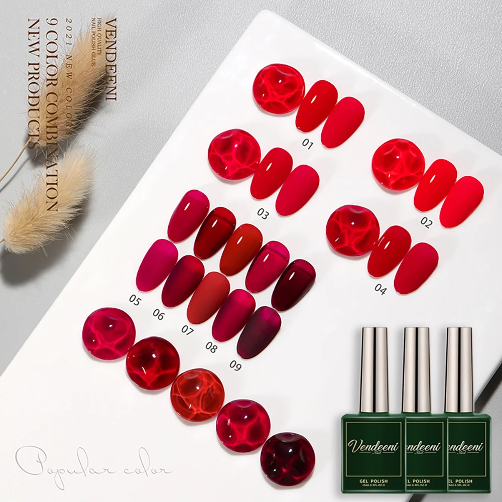 

Vendeeni Red Series Gel Nail Polish Semi Permanent UV LED Soak Off Gel Varnish Cherry Dark Berry Wine Red Nail Art Gel Lacquer