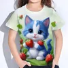 Children's Clothes 3d Print Kawaii Cat Pattern T Shirts Short Sleeve Tops 2024 Kids Clothing Girls Boys Clothes 2 To 8 Years 2