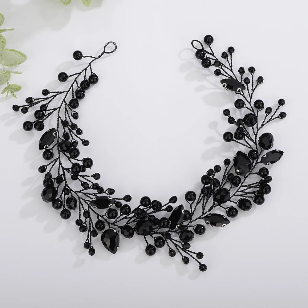 Silver Trendy Rhinestoen Wedding Handband Black Red Handmade Pearl Bridal Headpiece Hair Accessories Blue Party Headdress Tiaras