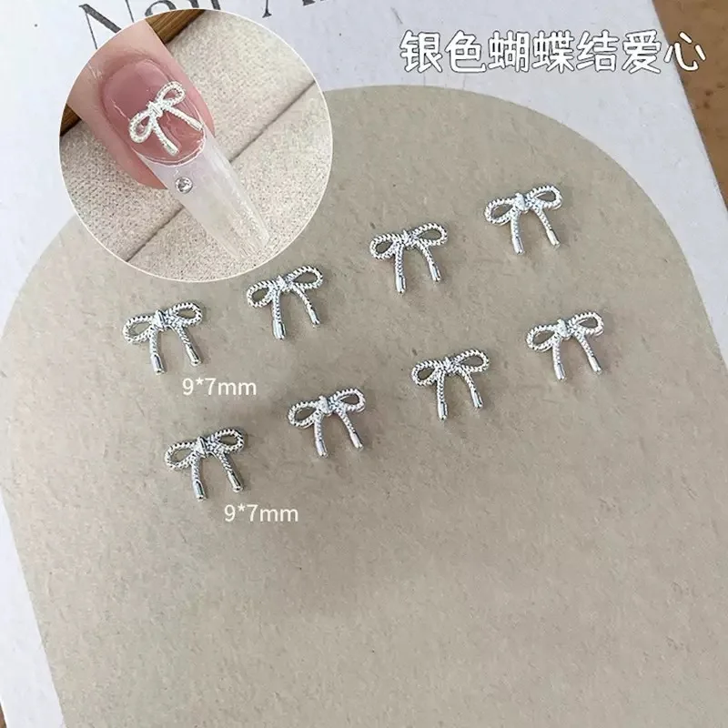 30개 합금 리본 모양 네일 참 장식 3D 고급 금속 실버 리본 쥬얼리 네일 아트 부품 DIY 매니큐어 디자인 용품