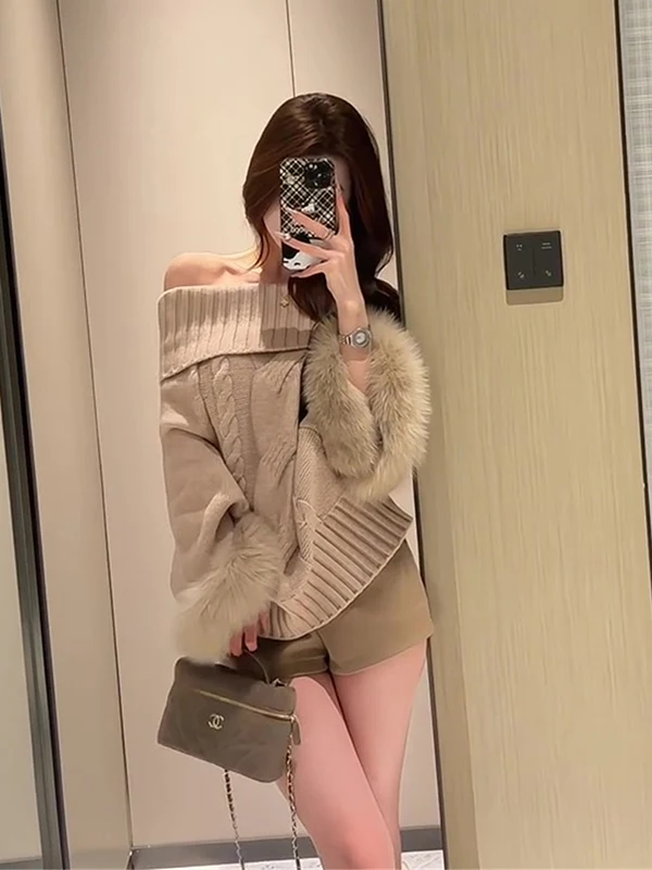 oulder Bared Long Sve Knitted Sweater Women Loose Fit High Sln Sensation Autumn Faion Casual Comfortable Knitwear
