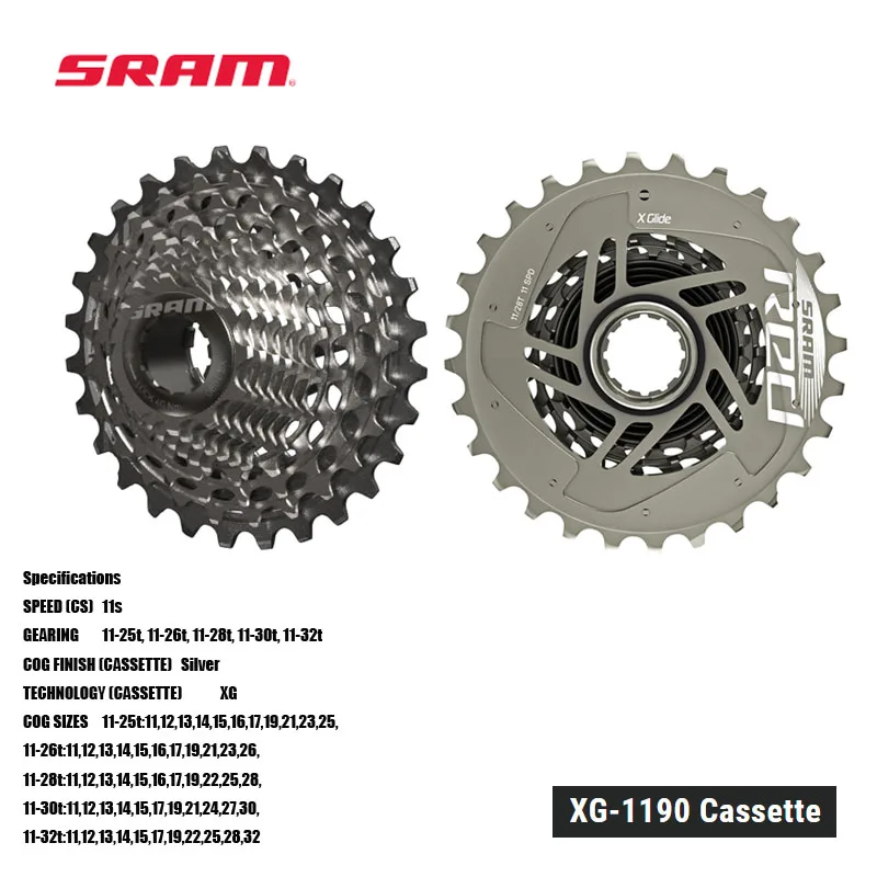 SRAM RED XG-1190 Cassette 11-30t, and 11-32t ratios are only