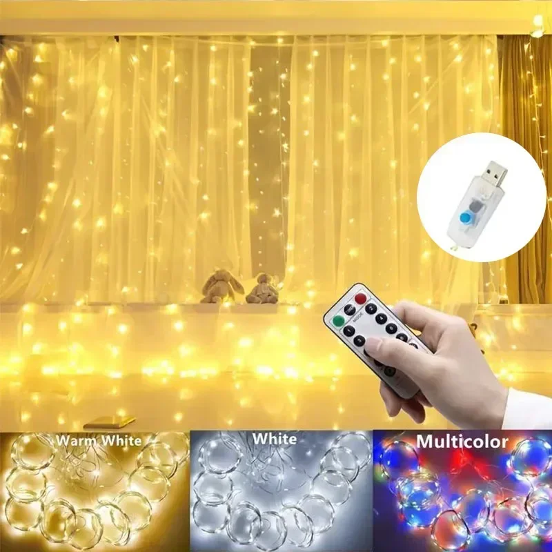 300 LED USB Fairy String Lights 8 Modes Remote Control 5V for Christmas Weddings Party Room Window Waterfall Lights Decorations