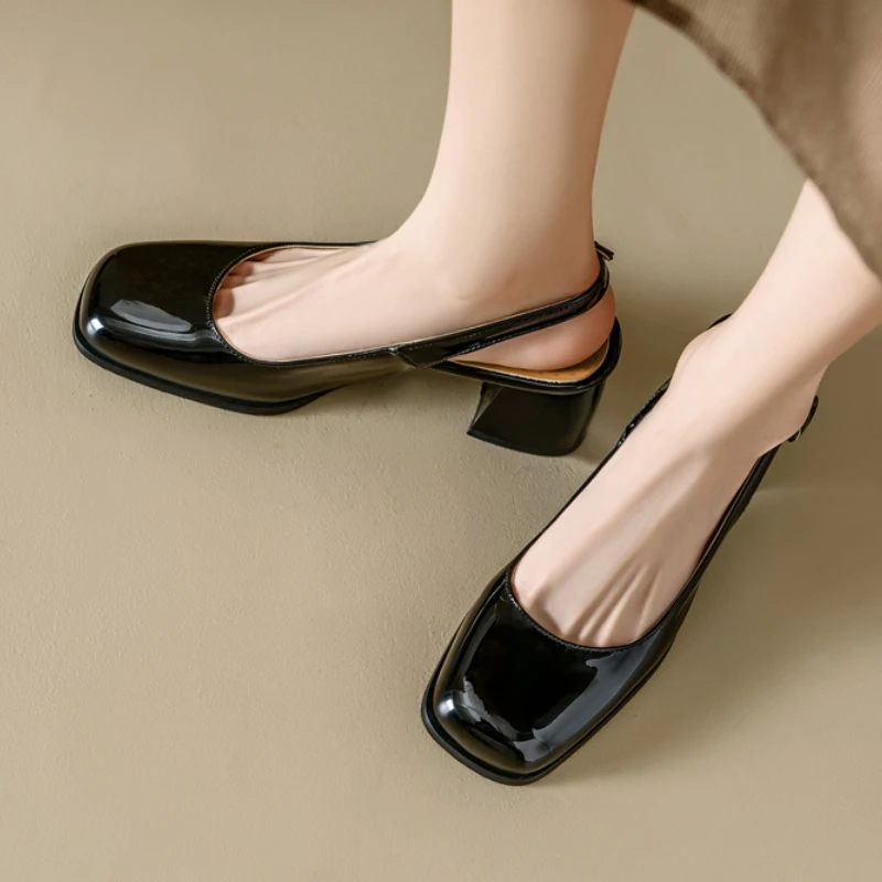 Slingback Sandals Shoes for Women Block Heels Close Toe Party Office
