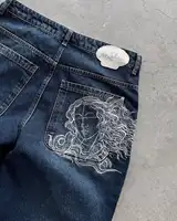 Jean homme femme visage broderie mince droit Denim coton extensible décontracté Streetwear Style Vintage usage quotidien plusieurs tailles 2