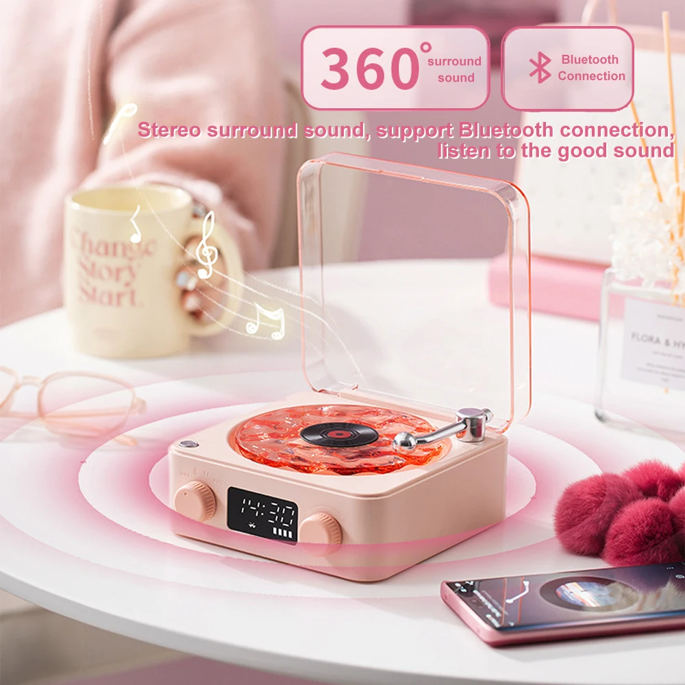 Waves Vinyl Player Bluetooth Speaker with White Noise Retro Turntable Speaker Sleep Aid Vitrola Shaped Speaker with RGB Light 4