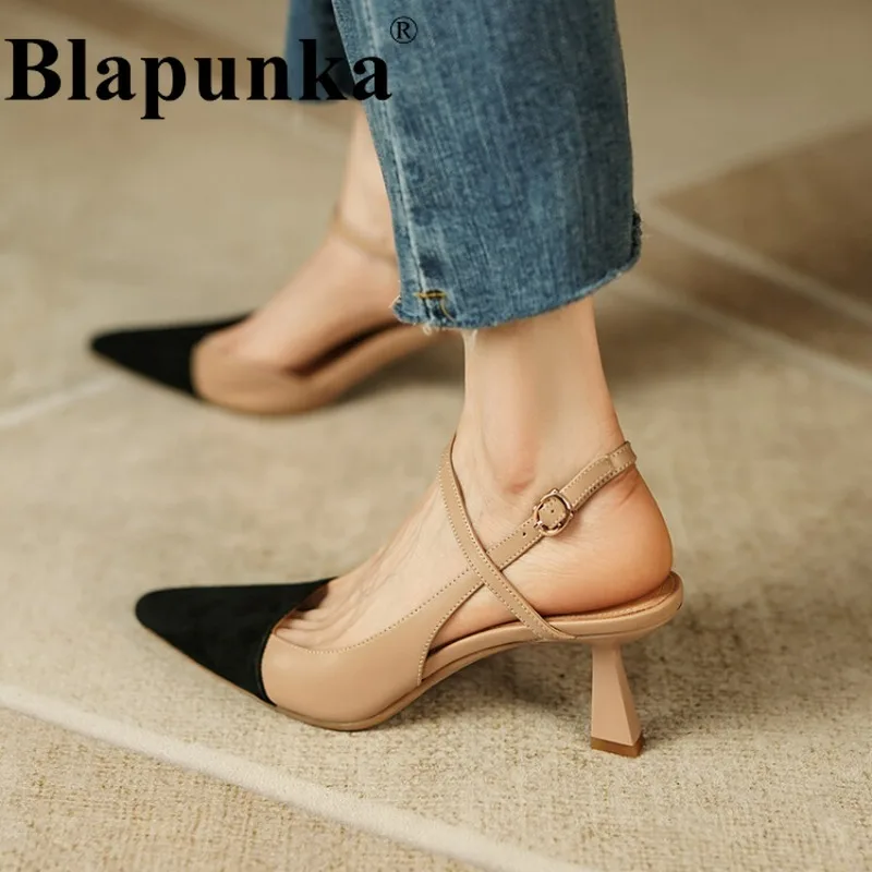

Сандалии Blapunka женские из натуральной кожи, босоножки на тонком высоком каблуке, туфли с ремешком на пятке, с пряжкой, телесные, 33-40