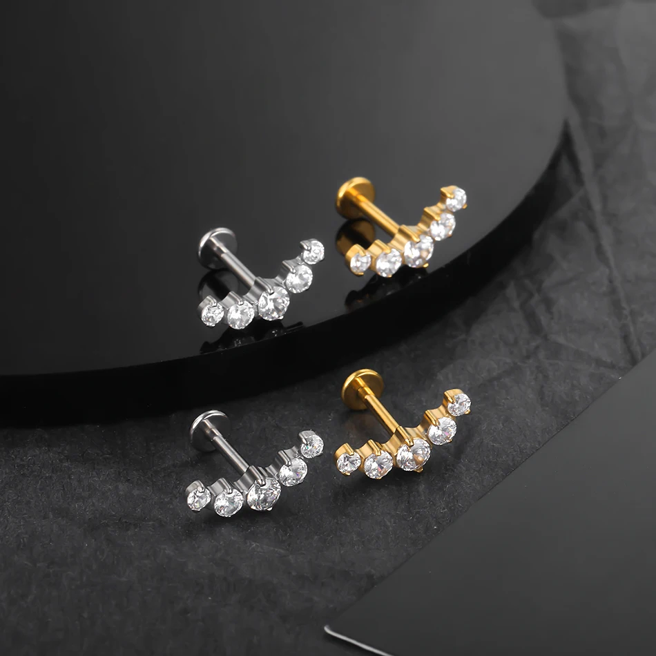 1/5PCS Titanium 16G 5 CZ Labret Lip Rings Crystal Cluster Ear Cartilage Tragus Helix Daith Conch Earring Piercings Jewelry