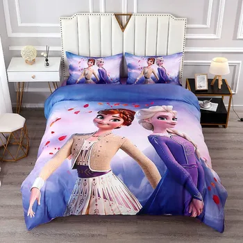 Elsa Anna Princess Bedding Sets Bed Supplies Set Cartoon Girl Duvet Cover Bed Comforter Set Bedding Set Birthday Gift