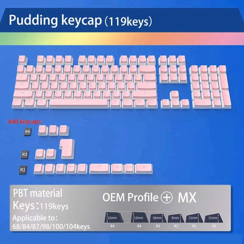 ABS Ergonomic Pudding Keycap Set, Keycaps bonitos,