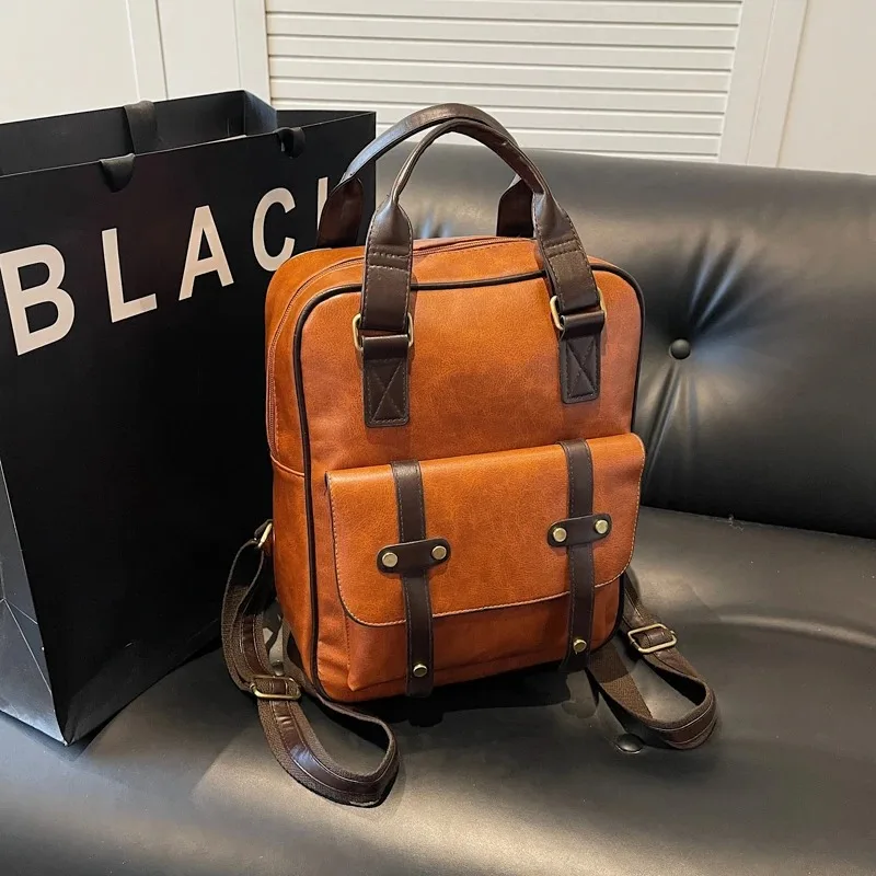 High Quality Vintage  PU Leather Bag Women Large Laptop Backpack School Bags Ladies Bookbag Rucksacks Shoulder Bags