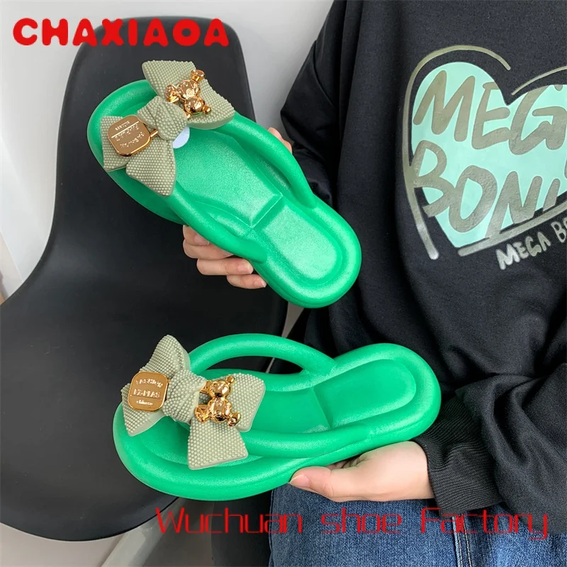 

2023 Summer Decorative Sandals Women's New Bow Clip Toe Sandals Wear Fashion Pendant Small Bear Flip flop