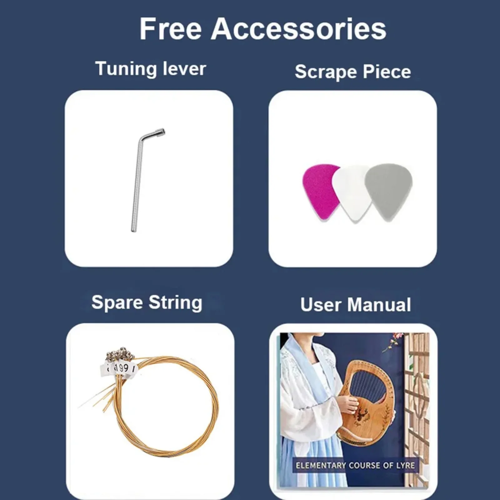 10/16/19/21/24 Strings Piano Harp Lyre Mahogany Stringed Musical Instrument Tuning Wrench Spare Strings