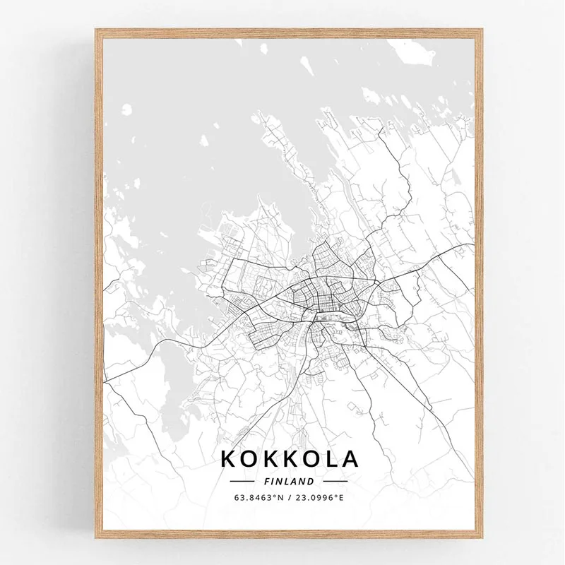 Kokkola Финляндия Kolding дания Kolkata Индия карта городов мира черный белый плакат