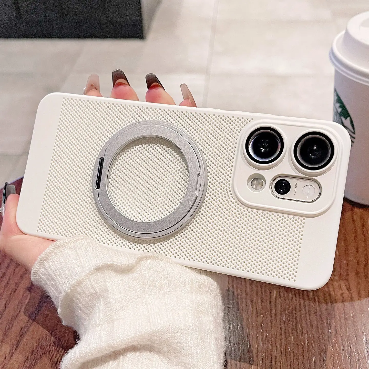 Durable Hard PC Ring Stand Magnetic Protective Back Cover with Heat Dissipation