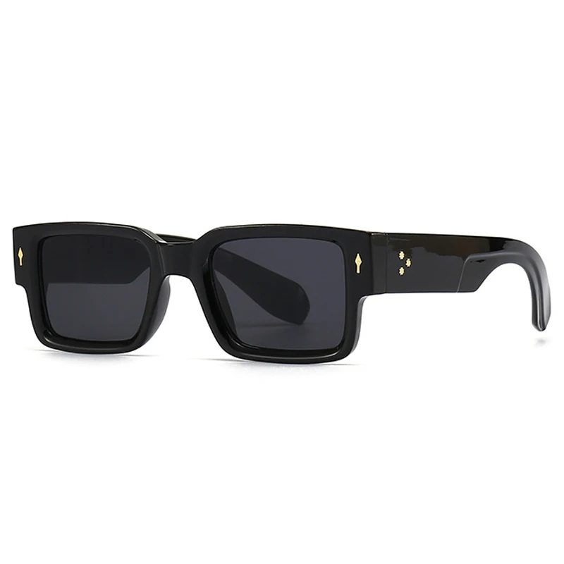 SO&EI Ins Popular Fashion Square Rivets Men Sunglasses Vintage Punk Gradient Women Trending Dark Green Sun Glasses Shades UV400_voghion.com