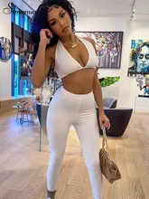 

Simenual Solid Fashion Fitness Matching Sets Tight V Neck Halter Top And Wild Slim-Fitting Leggings 2 Pieces Ladies Sportwear