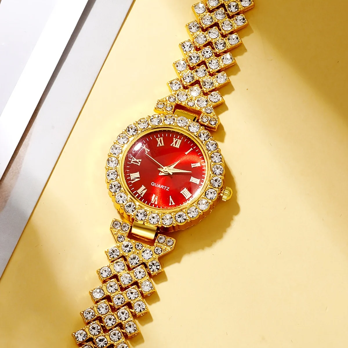 Womens Fashion Diamond Roman Dial Quartz Watch Stainless Steel Strap