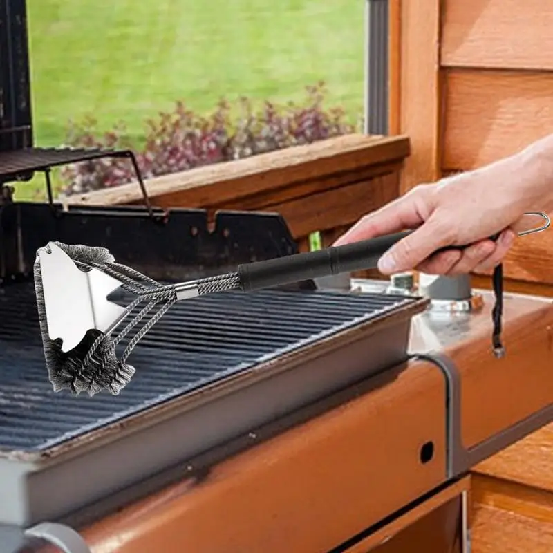 BBQ Grill Brush Stainless Steel Grill Cleaning Brush Ergonomic Safe Accessories For Porcelain Cleaner Outdoor Non-Slip