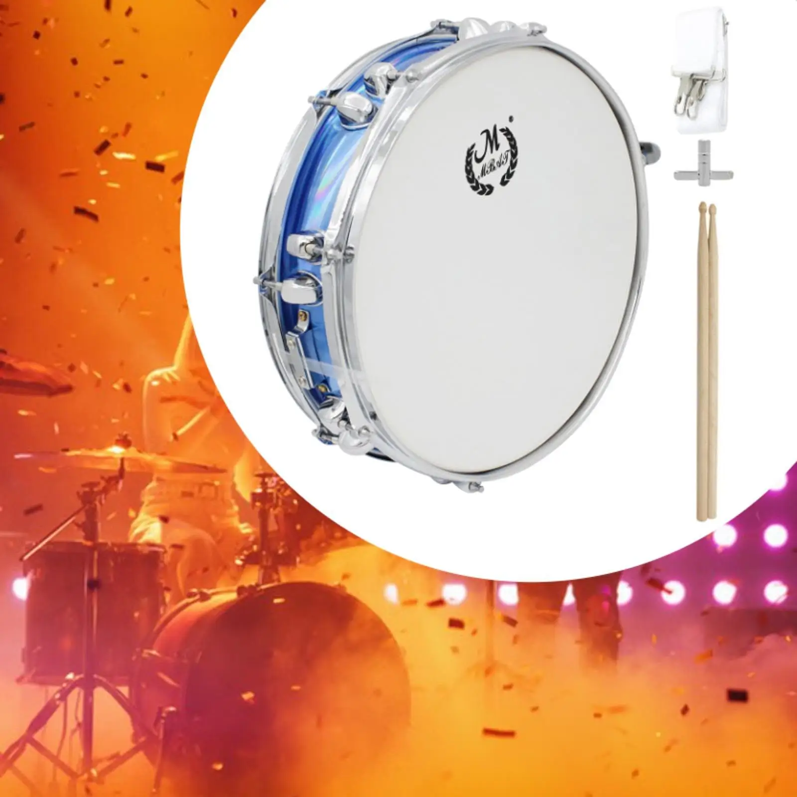 14Inch Snare Drum Percussion Instrument Metal Kids Hand Drum with Drumsticks School Band Party