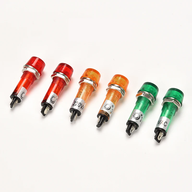 10MM 원형 표시 등 AC DC6V 12V 24V 110V 220V 380V 소형 전원 공급 장치 플라스틱 신호 램프 빨간색 녹색 노란색 네온 전구