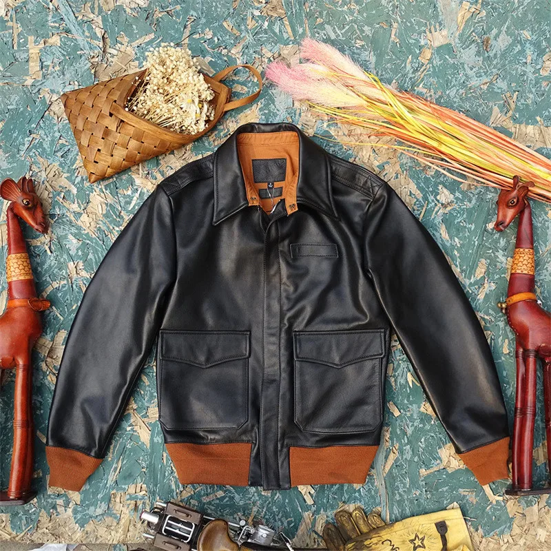 Authentic“牛革”短丈“flight leather jacket Authentic“牛革”短丈“flight leather jacket